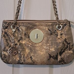 DKNY Gold Metallic Snake-Print Chain Shoulder Bag